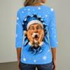 Women's Fashion Casual Christmas Print V-Neck 3/4 Sleeve Button T-Shirt Top
