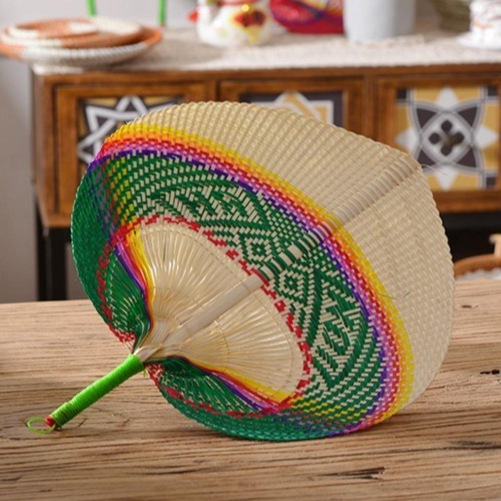 Bamboo Palm Leaf Fan Handmade Heart Shaped Fan Photography Props Hand-woven Fan  Outdoor Activities