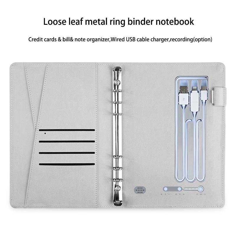 Custom Led Light Logo A5 Size Notepad 8000mah Wireless Charger Power Bank Combination Synthetic Leather Diary Notebook With Usb