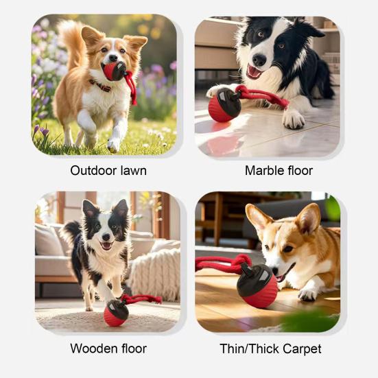 Interactive Dog Ball Chew-resistant Smart Puppy Toy Ball with Sound Rope Electric Automatic Moving And Rolling Pet Ball for Small Medium Large Dogs