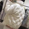 Women Autumn Winter White Duck Down Jacket Coat Padded Short Stand Fur Collar Single-breasted Pocket Loose Warm Solid Color