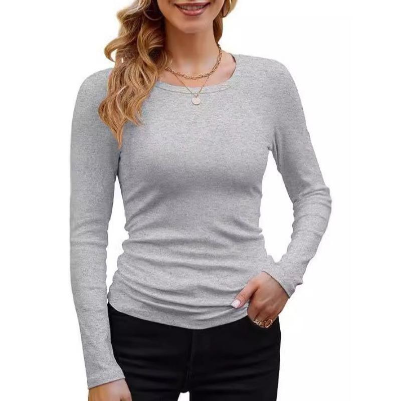 Women S Ribbed Solid Color Basic Long Sleeve T Shirt