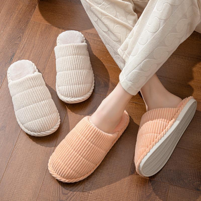 Fashion striped winter slippers Cotton women's non-slip slippers Floor mute slippers comfortable flip-flops