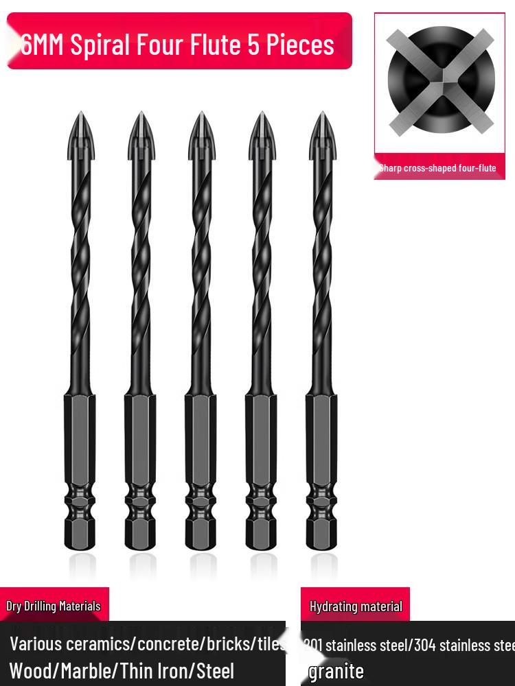 6mm All-In-One Tile and Concrete Drill Bit - Four-Flute Alloy Triangle for Glass and Cement