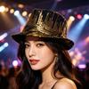 Cappello Baffo di Lusso con Accenti di Paillettes Cappello per Esibizioni di Danza sul Palco Cappello Scintillante Costume Copricapo Unisex per Occasioni Serale