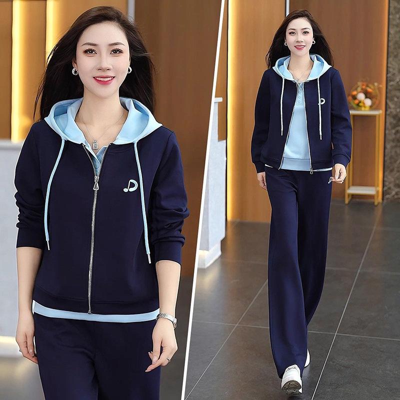 Women's Plus Size Hooded Sportswear Set - Spring/Autumn, Stylish, Youthful Fake Two-Piece, Loose, Fashionable Sweatshirt Two-Piece