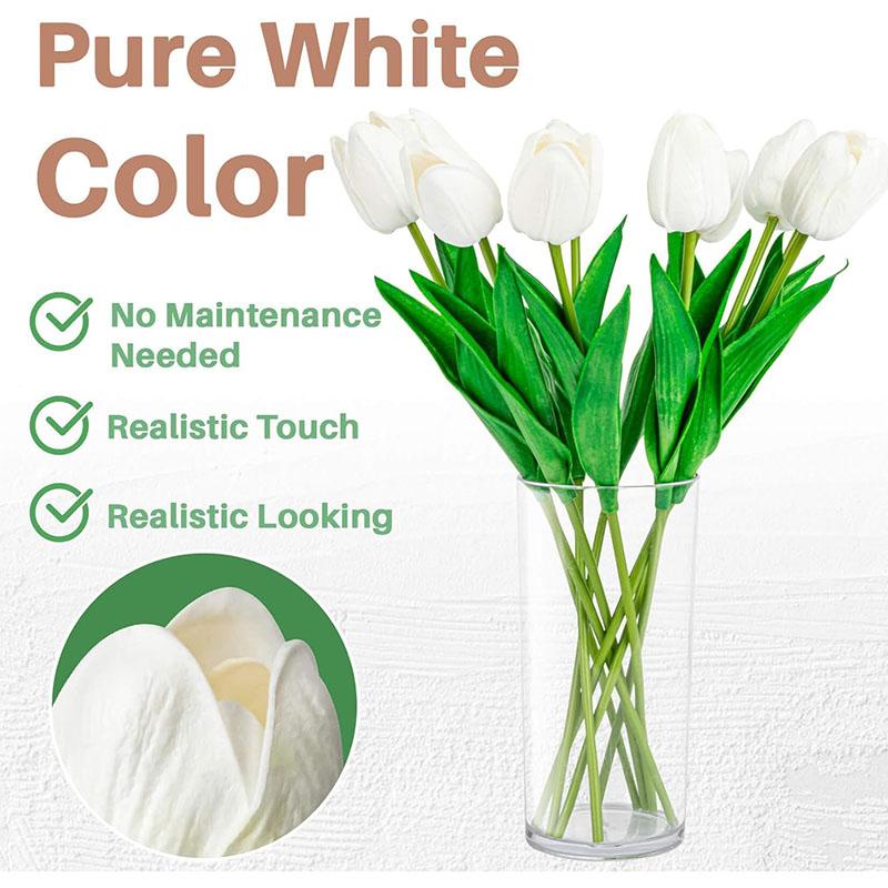10Pcs White Tulips Artificial Flowers Real Touch Fake Tulips Realistic Faux Plastic Flowers for Home Dining Table Decoration