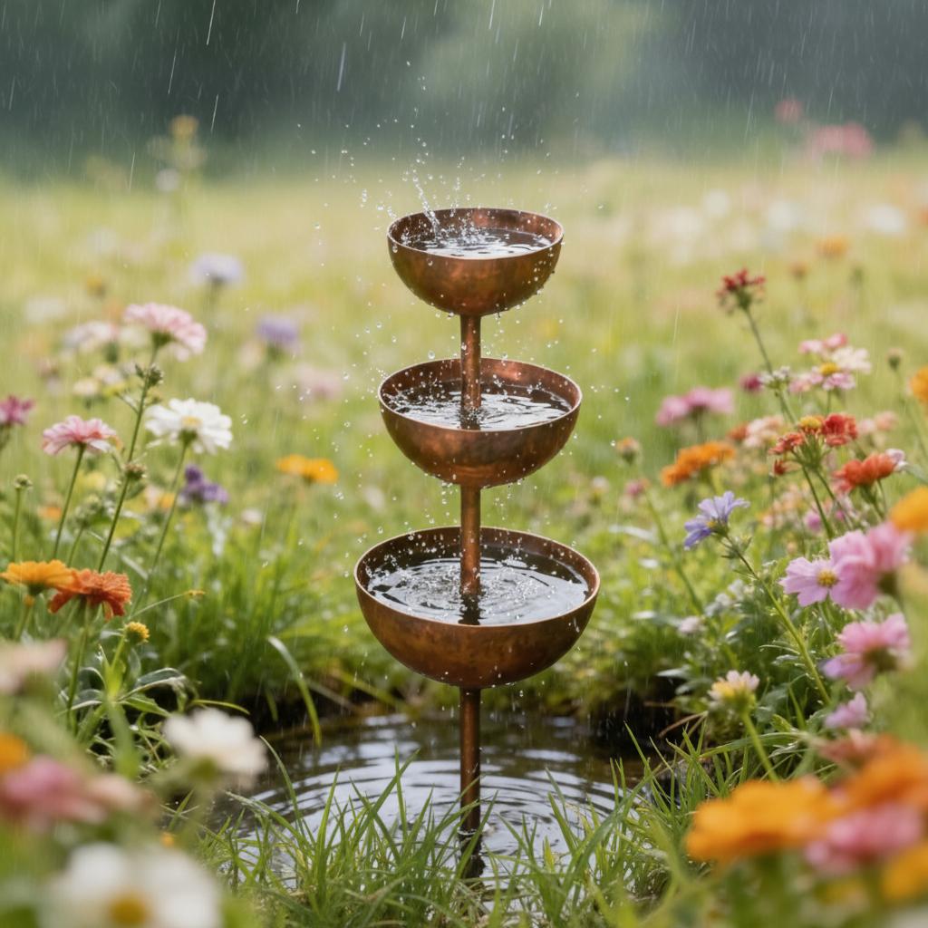 Outdoor Garden Metal Rain Collector With Stake And Bowl Handcrafted Rust-resistant Durable For Water Recycling Plant Irrigation