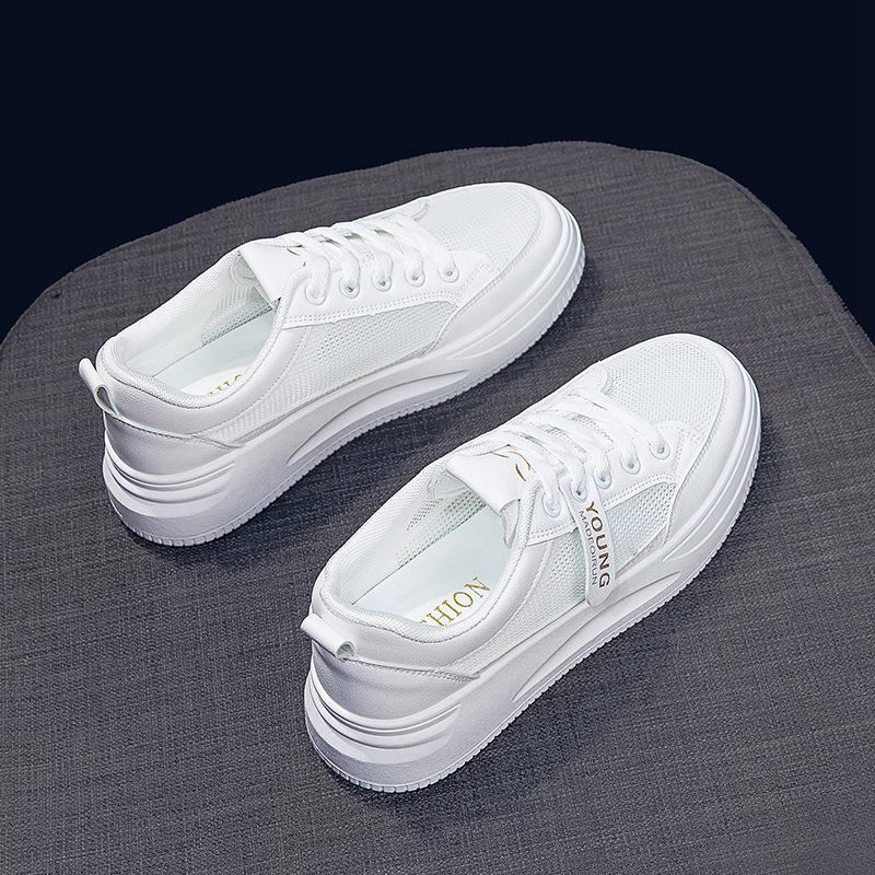 Ladies' 2025 Lightweight White Leather Height-Boost Sports Casual Shoes - Breathable Soft Thick Sole for Spring & Autumn