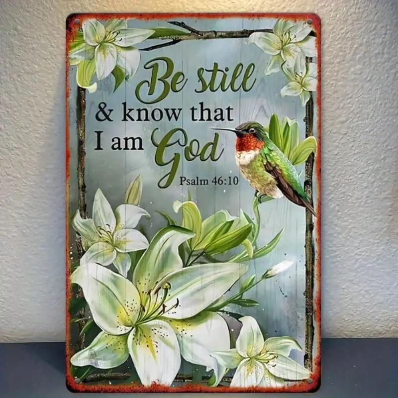 Vintage Metal Floral Hummingbird Art Christian Religious Sign Faith Decor 20x30cm