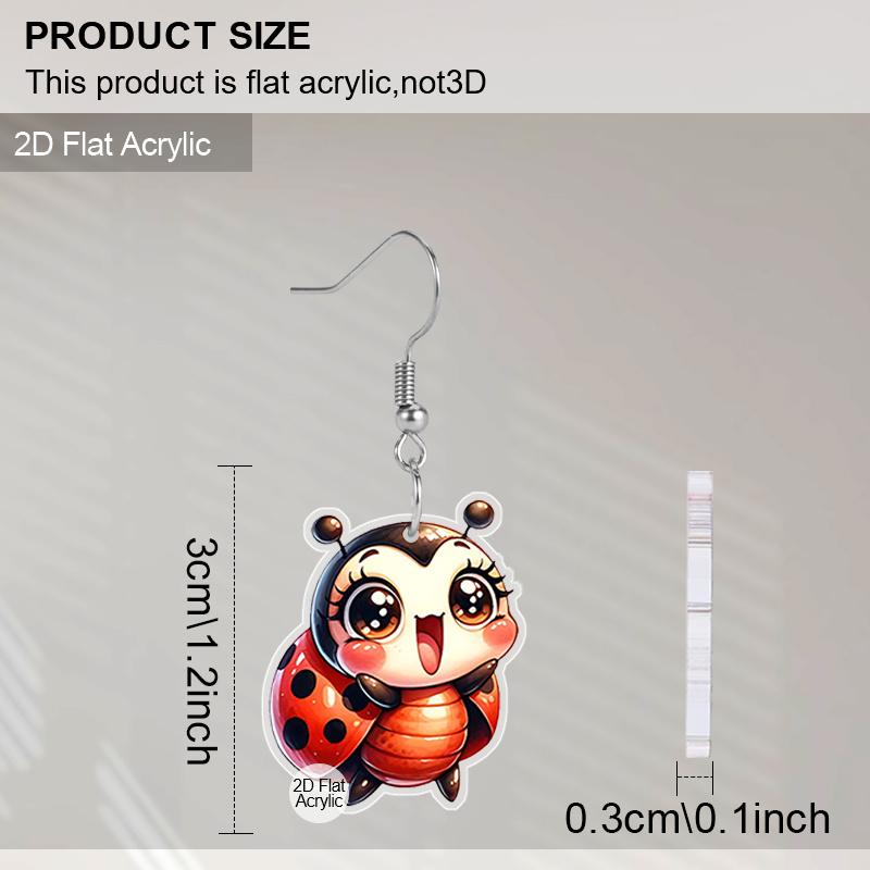 2D Flat 1 Pair Seven-Spotted Ladybug Acrylic Earrings, Lightweight and Unique, Perfect for Everyday Wear, Vacations, Gifts, and Other Occasions.