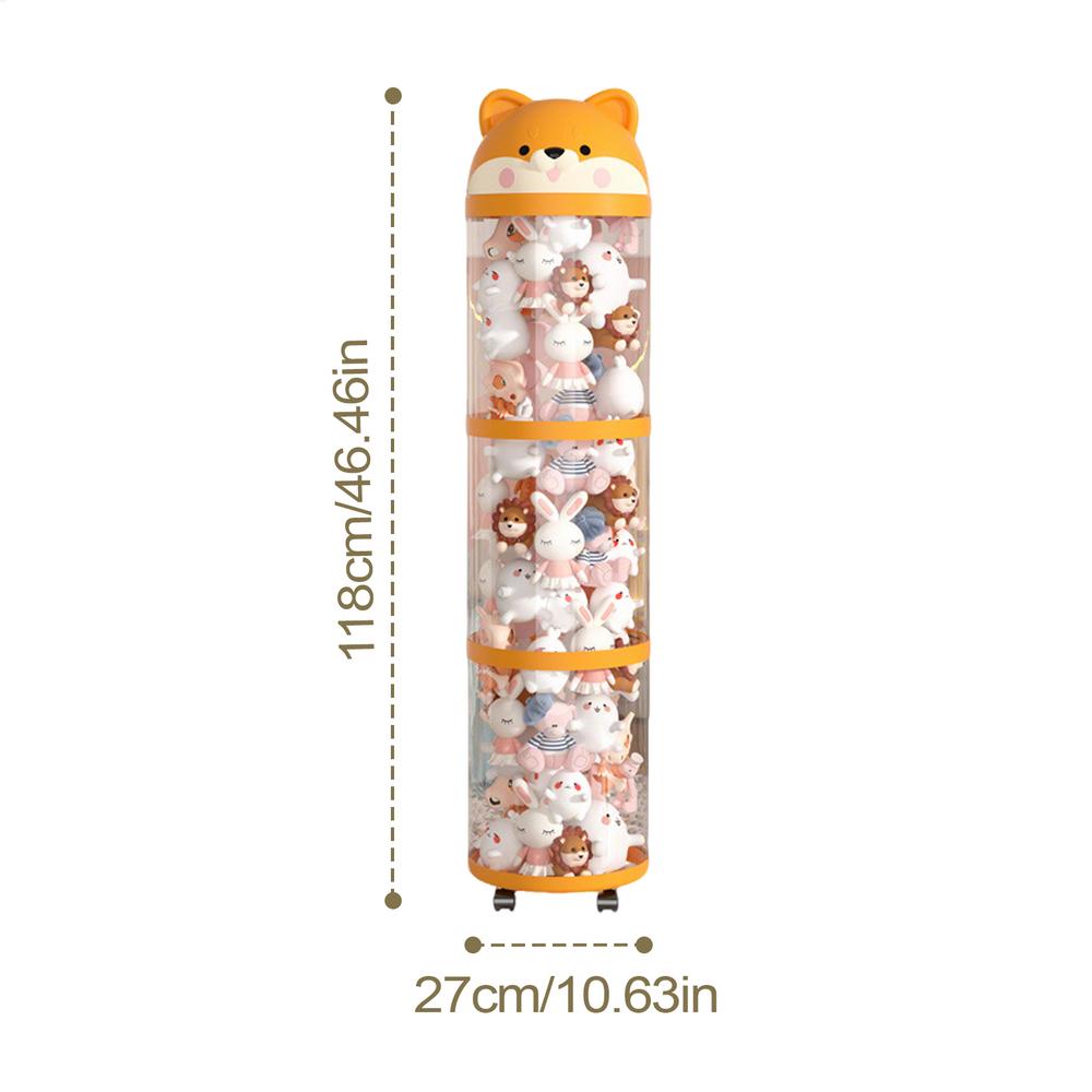 Home Plush Toy Storage Bucket Large Capacity Transparent Storage Tube with Wheels Children's Plush Toy Stuffed Storage 3/4-layer