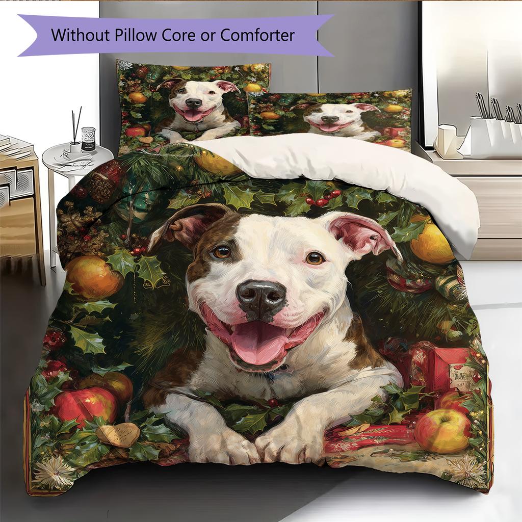 Happy Pitbull Pattern Bedding Home Decoration Birthday Gift (1 * duvet cover + 2 * pillowcase, without core)