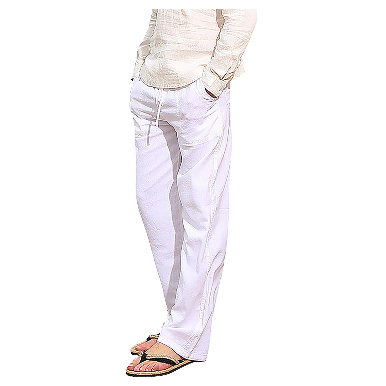 

Linen Clothing For Men Natural Linen Pants For Men Contemporary Comfortable Quality Soft Linen Pocket Color Trousers XL белый