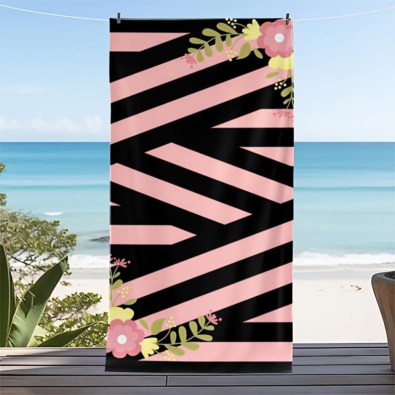 Chic Striped Floral Beach Towel Wrap Summer Resort Pool Seaside Blanket Boho Tropical Decor Home Decor Pink Black Chevronpattern