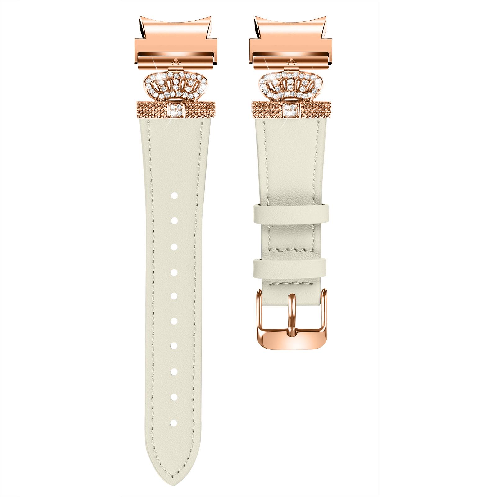 

Smart Watch Strap for Samsung Galaxy Watch4/Watch 5 Genuine Cow Leather Band (Rose Gold Buckle) Apricot