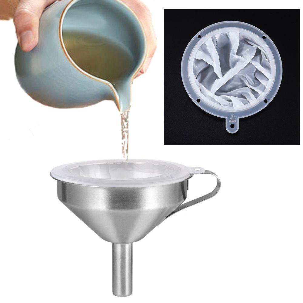13/15CM Stainless Steel Funnel 100-450 Mesh Nylon Filter Fruit Milk Traditional Chinese Medicine Oil White Wine Boiled Water
