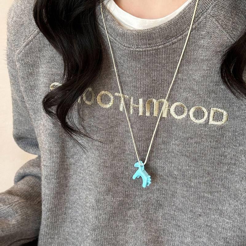 Colorful 3D Little Horse Pendant Necklace - Cute Summer Choker & Versatile Sweater Chain