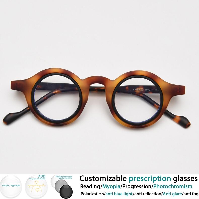 Retro Runde Punk Brillenrahmen Herren Lesebrille Damen Trendige Farbblock-Harz Optische Altersweitsicht Brille Leo-Print