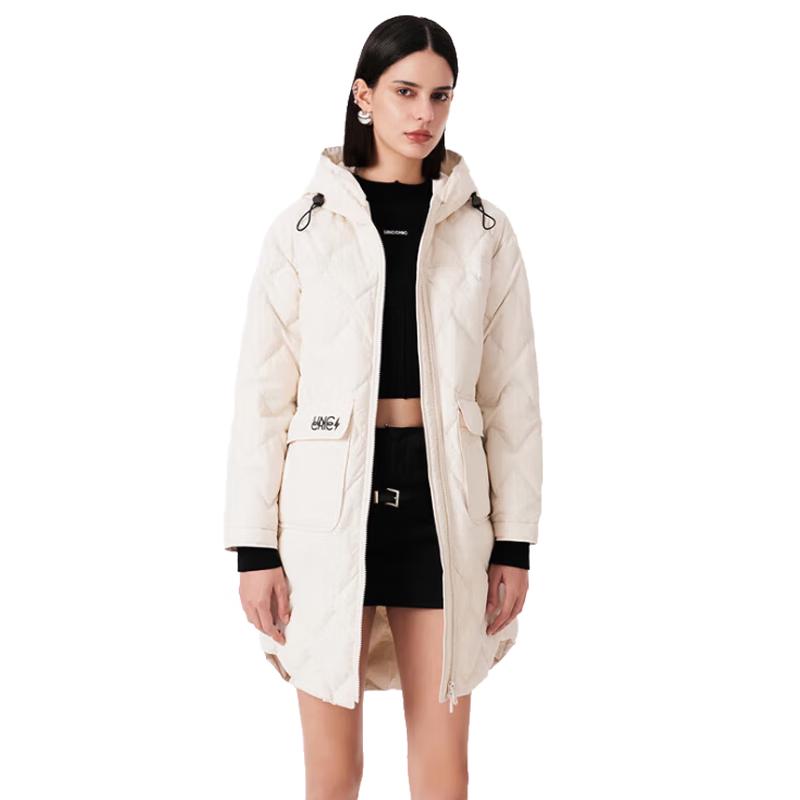 

Jinyujie Women s Hooded Lightweight Mid-Length Down Jacket L