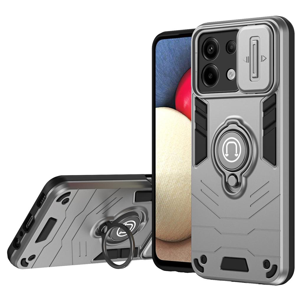 Für Xiaomi Redmi Note 13 Pro 5G/Poco X6 5G Hülle Schiebe-Kameraabdeckung PC+TPU Ring Ständer Handyhülle