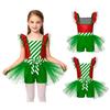 Sequins Candy Cane Stripe Tulle Dress for Girls Ruffle Sleeves Bowknot Built-in Shorts Christmas Stage Theme Party Costume