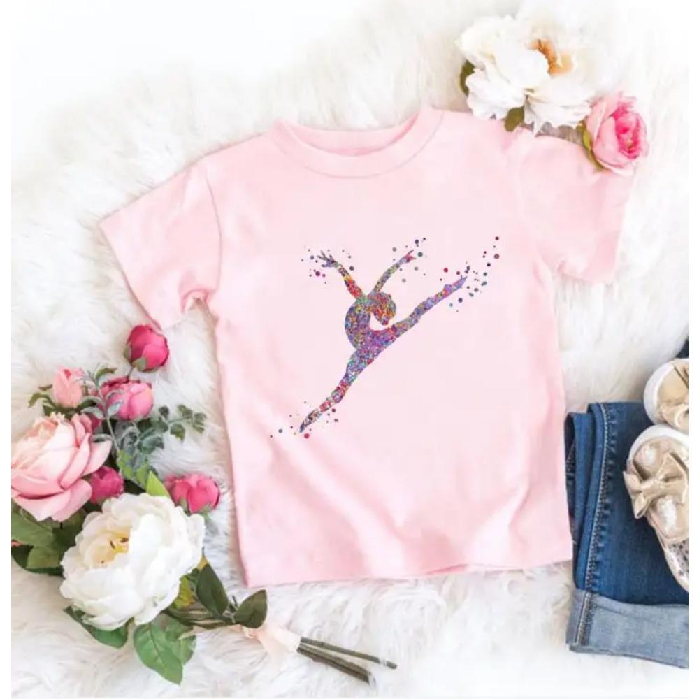 Kids Summer Short Sleeve T-Shirts Watercolor Gymnastics Art Graphics Print Girls GYM Lover Birthday Gift T-shirt