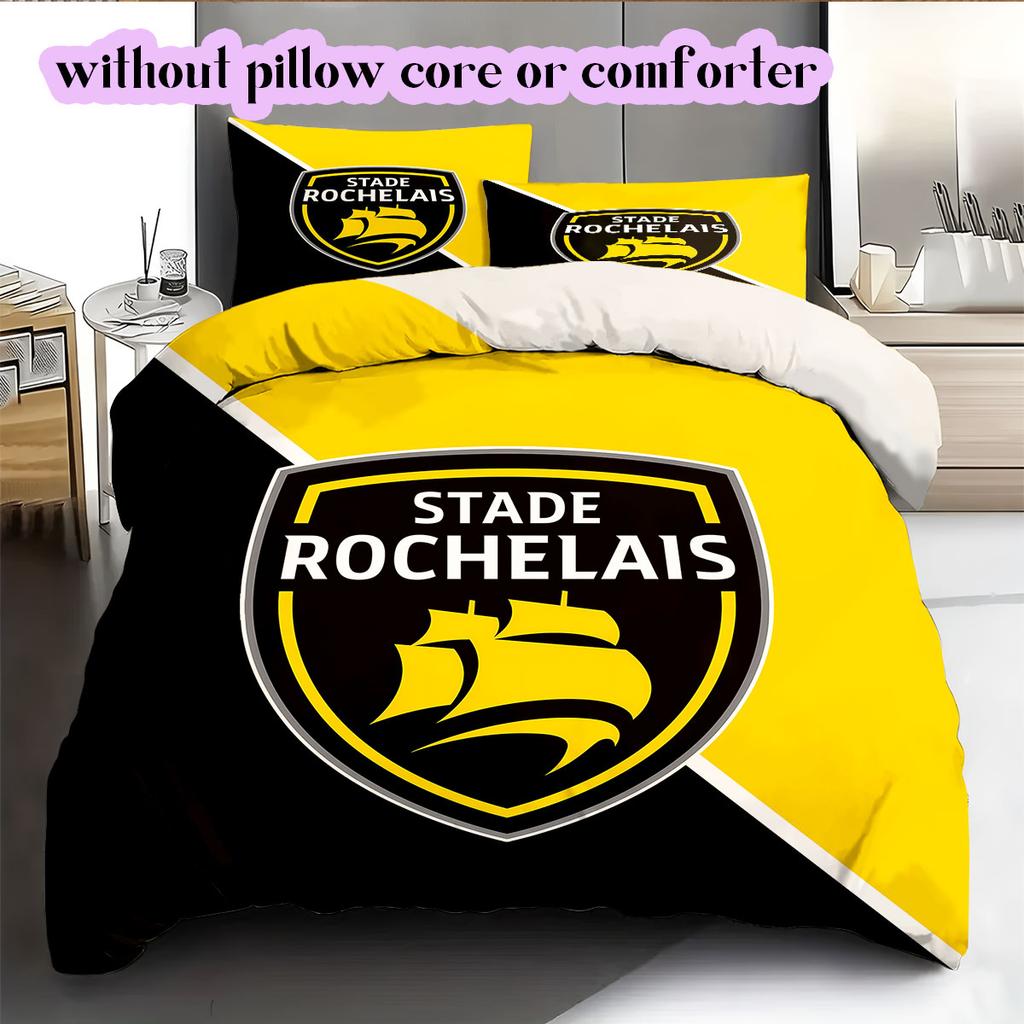 Stade Rochelais rugby Pattern Bedding,Quilt Set Quilt Cover Pillowcase Home Birthday Gift (1*duvet cover+2*pillowcase,without core)
