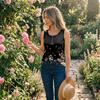 Women Sleeveless Tank Top U Neck Button Front Casual Floral Print Summer Blouse Lightweight Breathable Fabric