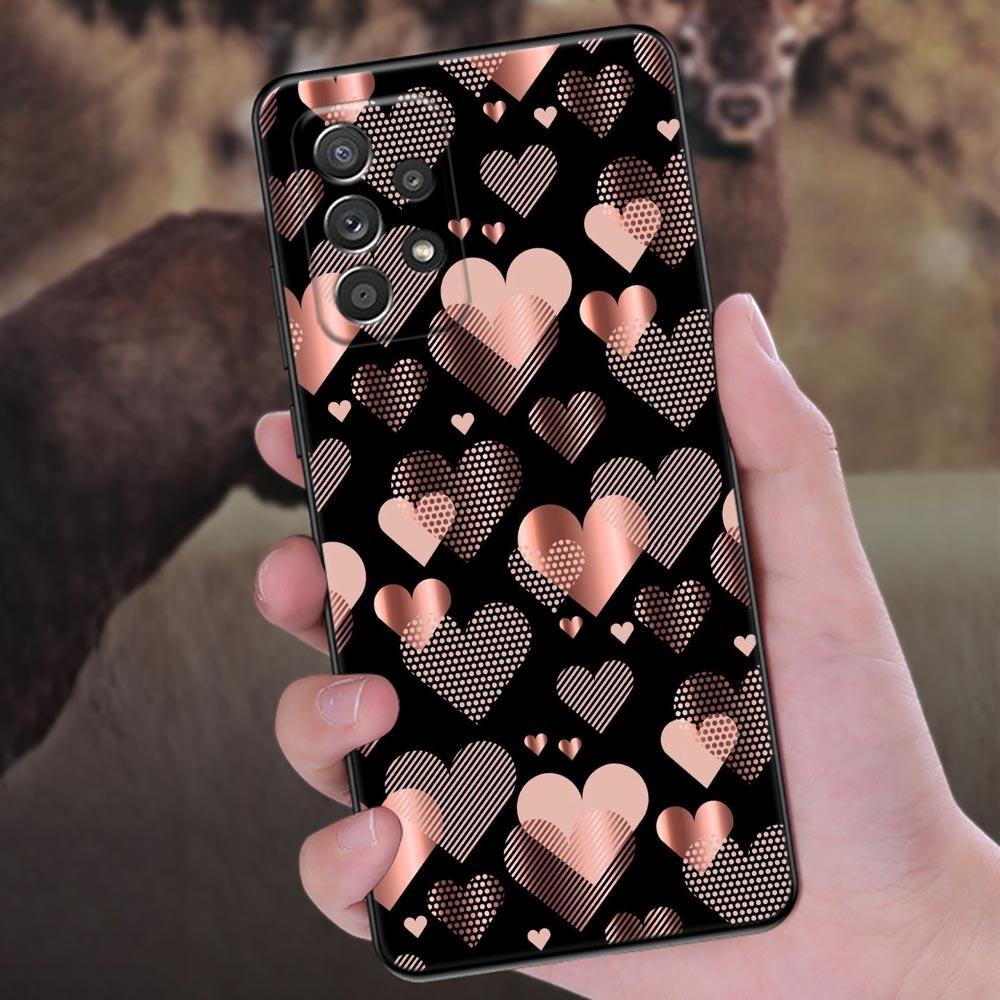 Pink Glitter Hearts Love Grass Leaf Phone Case For Samsung Galaxy A57 A56 A37 A55 A36 A26 A54 A52 A35 A34 A17 A16 A15 A07 Cover