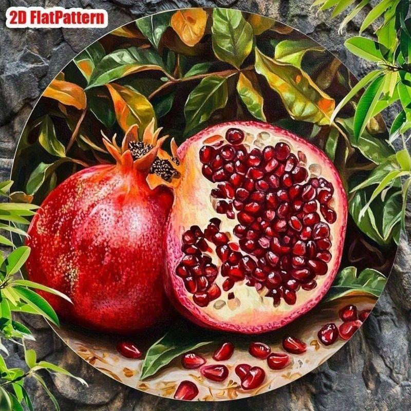 Vintage Round Pomegranate Metal Wall Poster 20cm Realistic Fruit Art for Kitchen