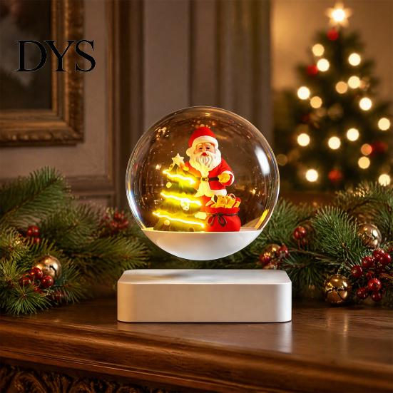 Floating Santa Ornament for Tabletop Magnetic Levitation Claus Ornament, Lighted Christmas Tree with Rotating Sleigh Base And Warm LED Lights Holiday