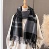 Sweet college style plaid, warm in autumn and winter, cold scarf shawl, commuter versatile couple tassel imitation cashmere scarf