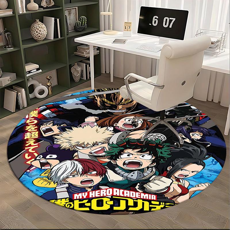 1pc My Hero Academia Anime Round Carpet  Office Chair Mat, NonSlip Rug for Desk, Floor Decor, Gaming Room, Bedroom