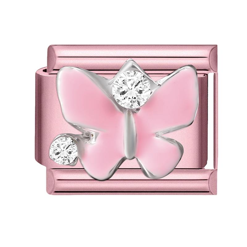 Fashion Zircon Pink Butterfly Star Bow Flower Rabbit Italian Charm Links Fit 9MM Stainless Steel Bracelet Women DIY Making Gift