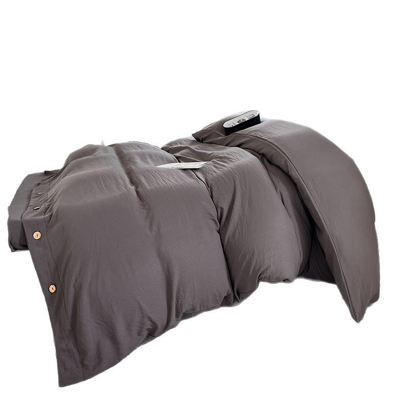 MUJI-Inspired Solid Color Cotton Button-Down Student Bedding Set - Japanese Style, Skin-Friendly, Four-Piece College Set
