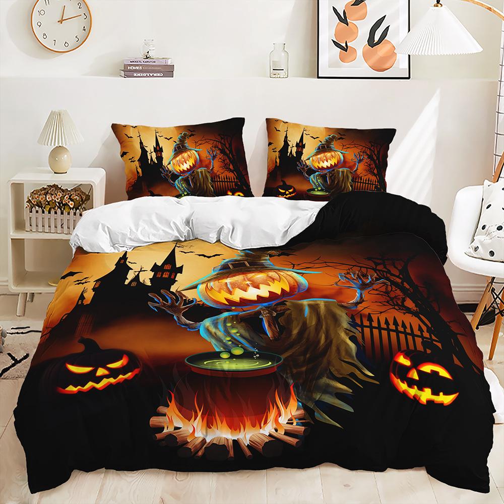 Dreiteiliges Halloween-Quilt-Set Zweiteiliges Bettwäscheset