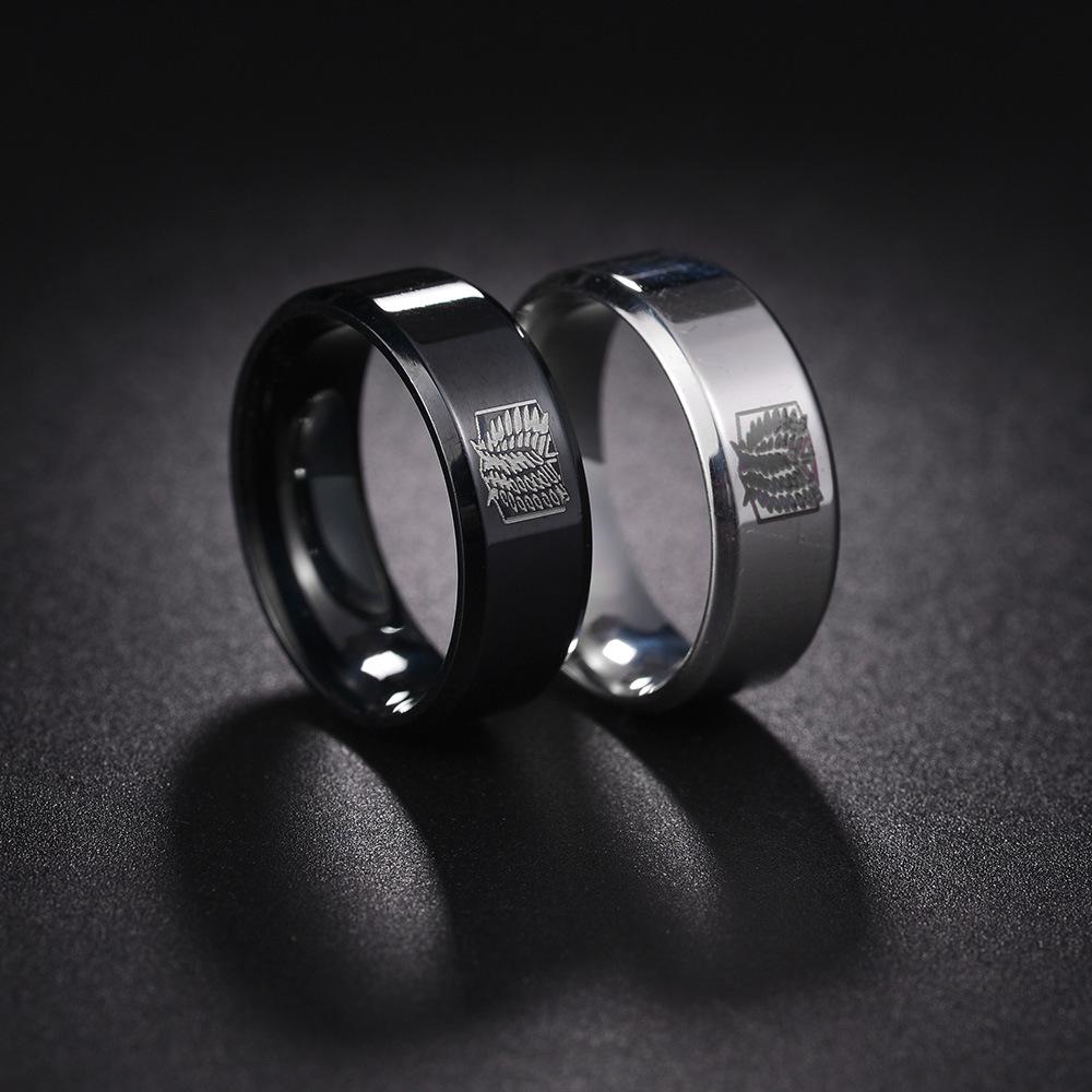 Simple Jewelry 8MM Bevel Edge Glossy Ring Laser Laser Wing of Freedom Ring