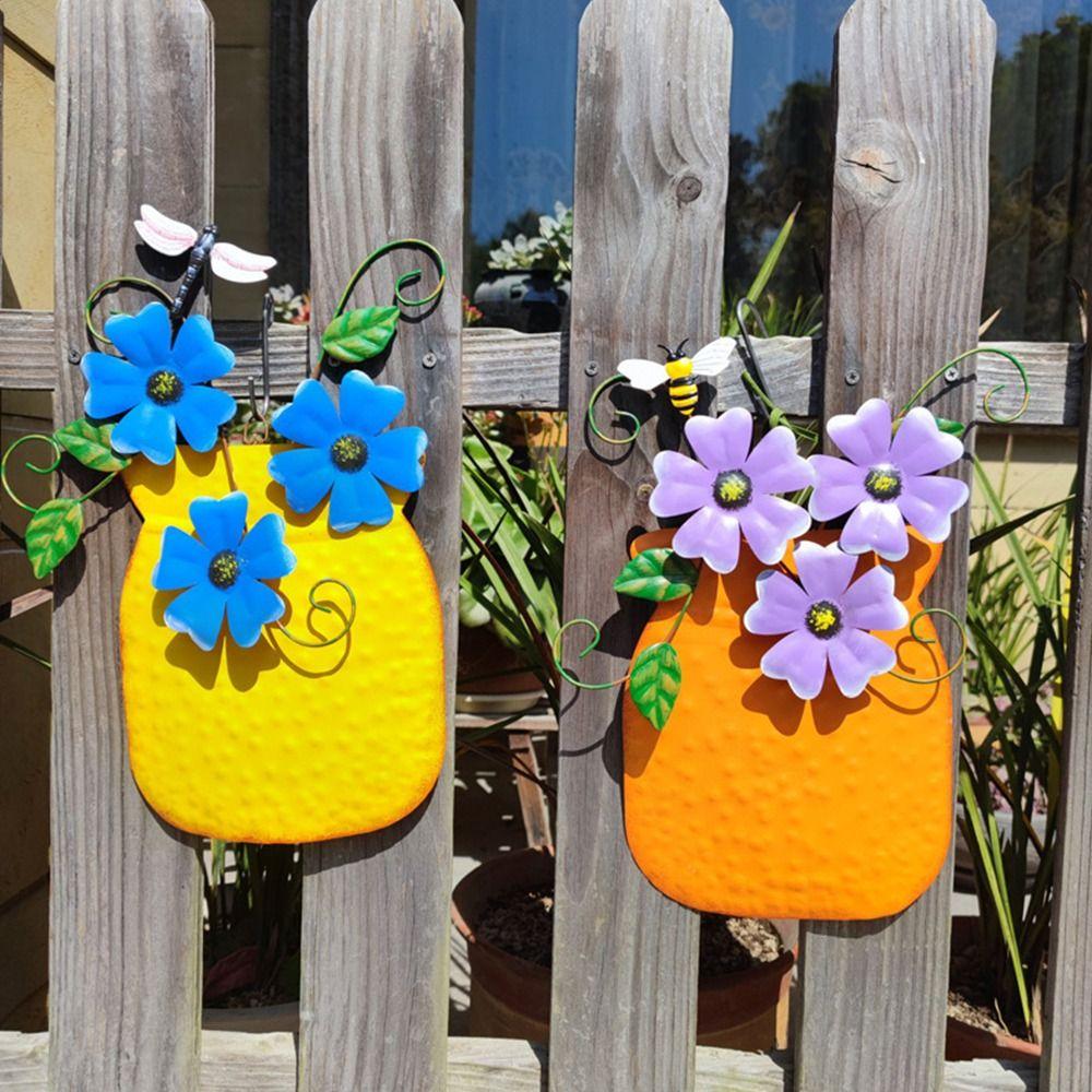 Rustic Wall Hanging Hand-Painted Wall Sculpture Garden Iron Art Decoration  for Garden Fence Patio