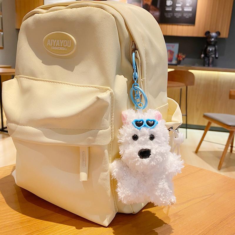 Entzückender Plüsch West Highland Hund Schlüsselanhänger Niedliche Cartoon Autokette Exquisiter Rucksackanhänger