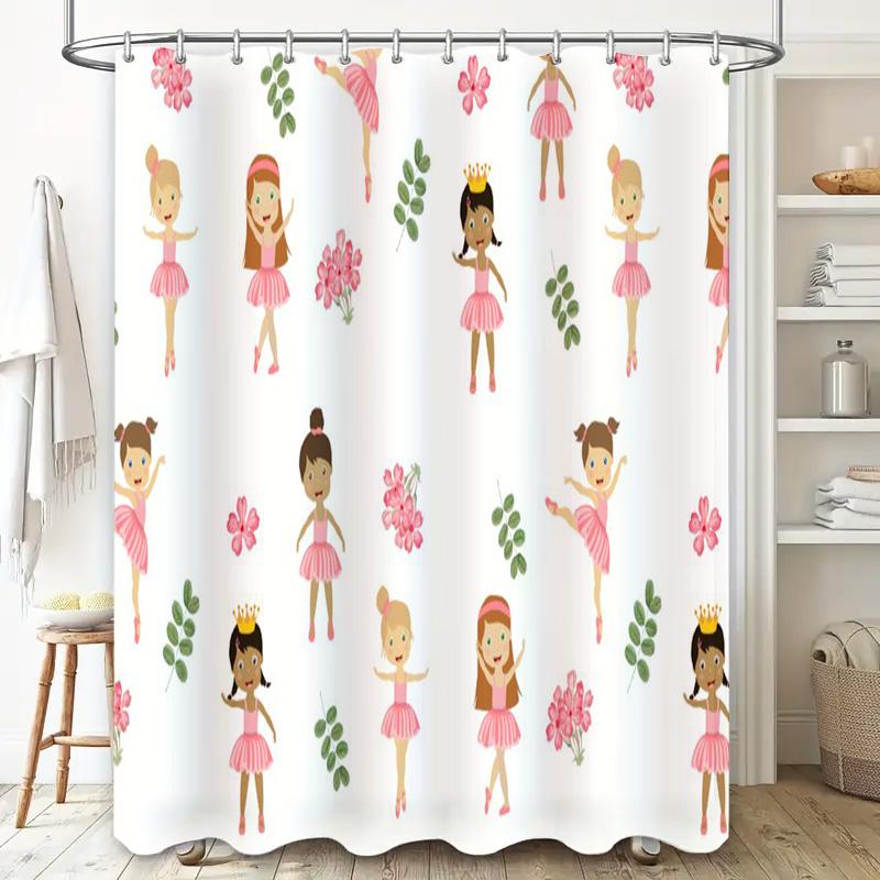 Kids Ballet Girl Print Shower Curtain Waterproof Fabric Bathroom Decor