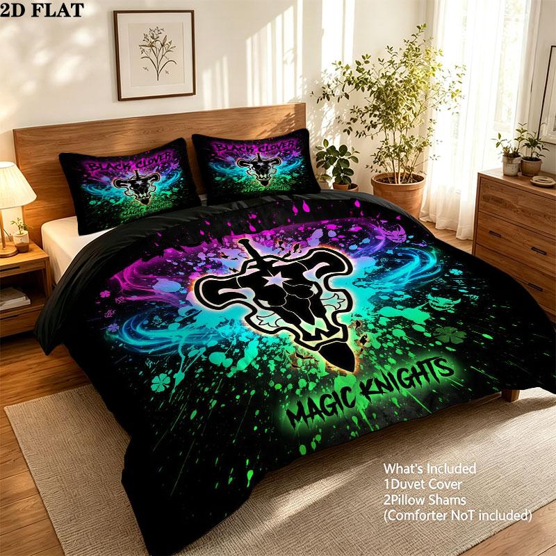 Schwarzes Kleeblattmuster Bettwäsche Steppdecke Set Bettbezug Kissenbezug Zuhause Geburtstagsgeschenk(1 Bettbezug + 2 Kissenbezüge, ohne Füllung)