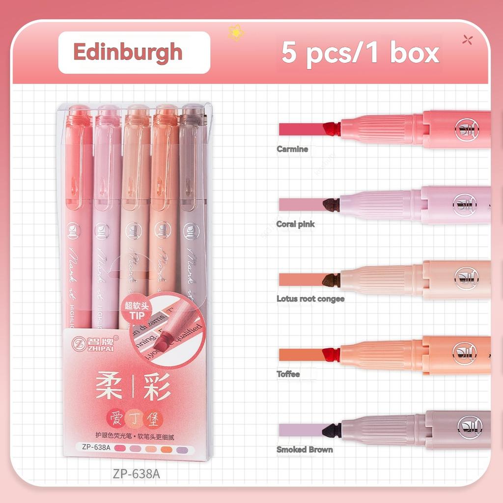 5pcs/set Pastel Highlighters Marker Colors Fluorescent Hook Pen Colored Mark Pen Japanese Stationery School Supplies Kawaii