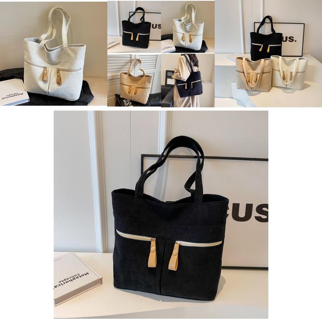 2023 New Winter Street Style Large Corduroy Tote Handbag With Zipper Closure