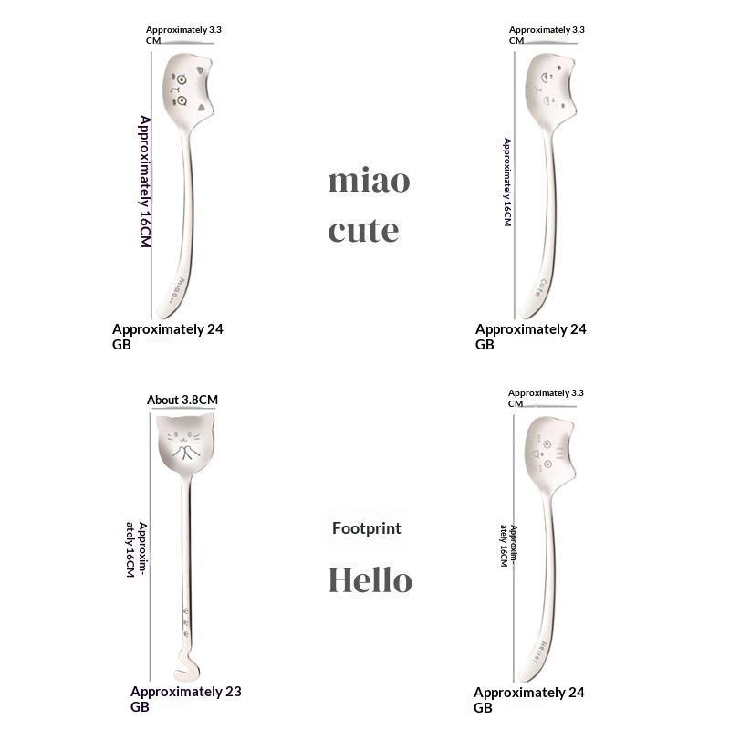 Stainless Steel Cute Cat Spoon Food Grade Cartoon Design For Stirring Coffee Tea Dessert Daily Use