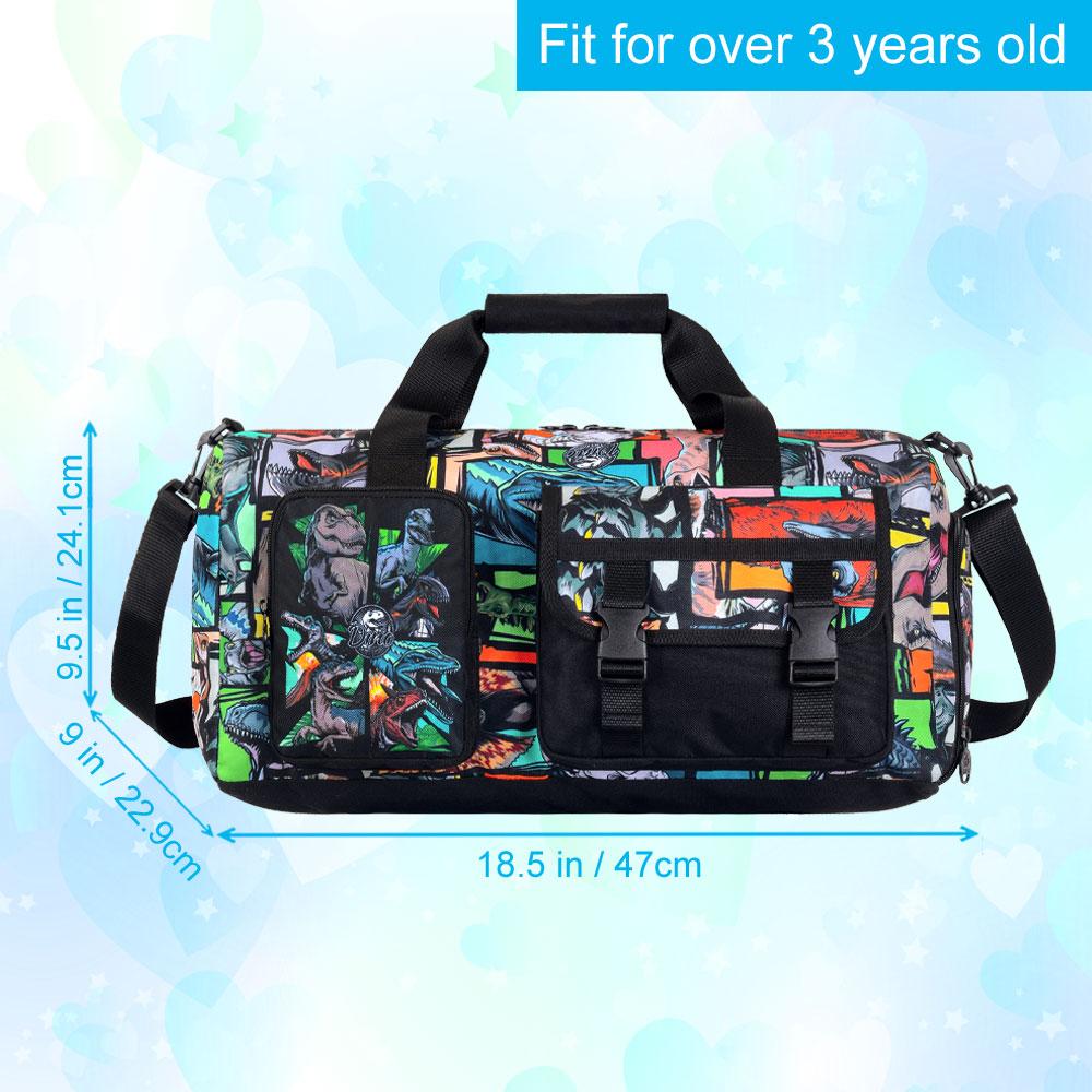 Duffle Bags for Kids, Boys Gym Bag Dinosaur Travel Duffle Bag with Shoe Compartments Sports Teens Weekender Sleepover Carry
