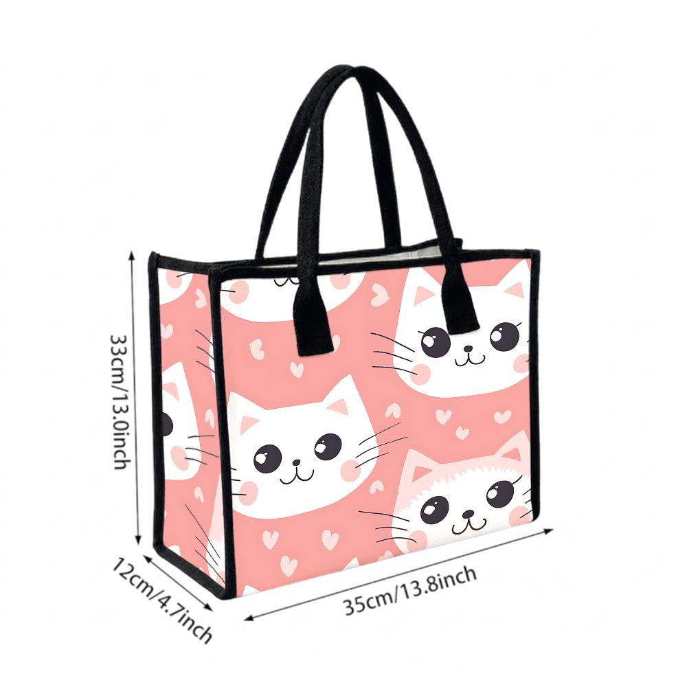 Cute Cat Printed Tote Bag Casual Large Capacity Handbag for Daily Use
