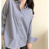 Klassische gestreifte Frau Frühling Herbst Blusen Shirt Dame lange Laterne Ärmel Stehkragen lose Blusas Tops
