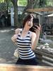 Women's Summer Color Block Striped Halter Top - Sexy Backless Chic Slim Fit