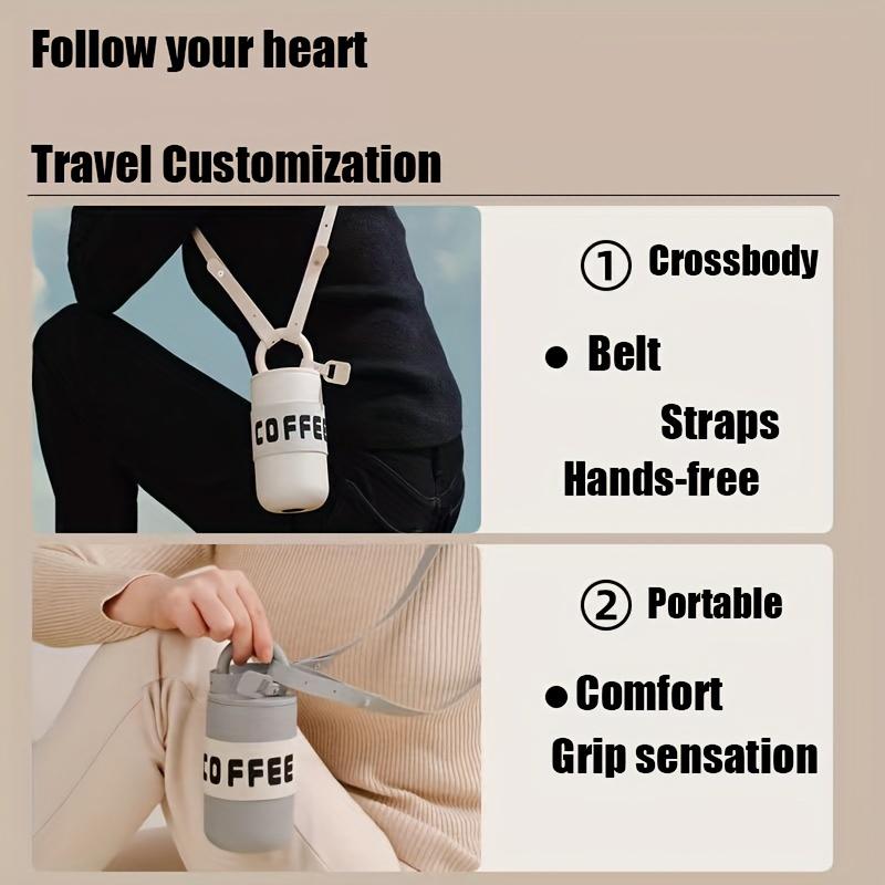 Edelstahl-Kaffeetasse, tragbarer isolierter Wasserkocher mit Tragegurt – geeignet für Outdoor-Camping, Radfahren, Sport und Fitness